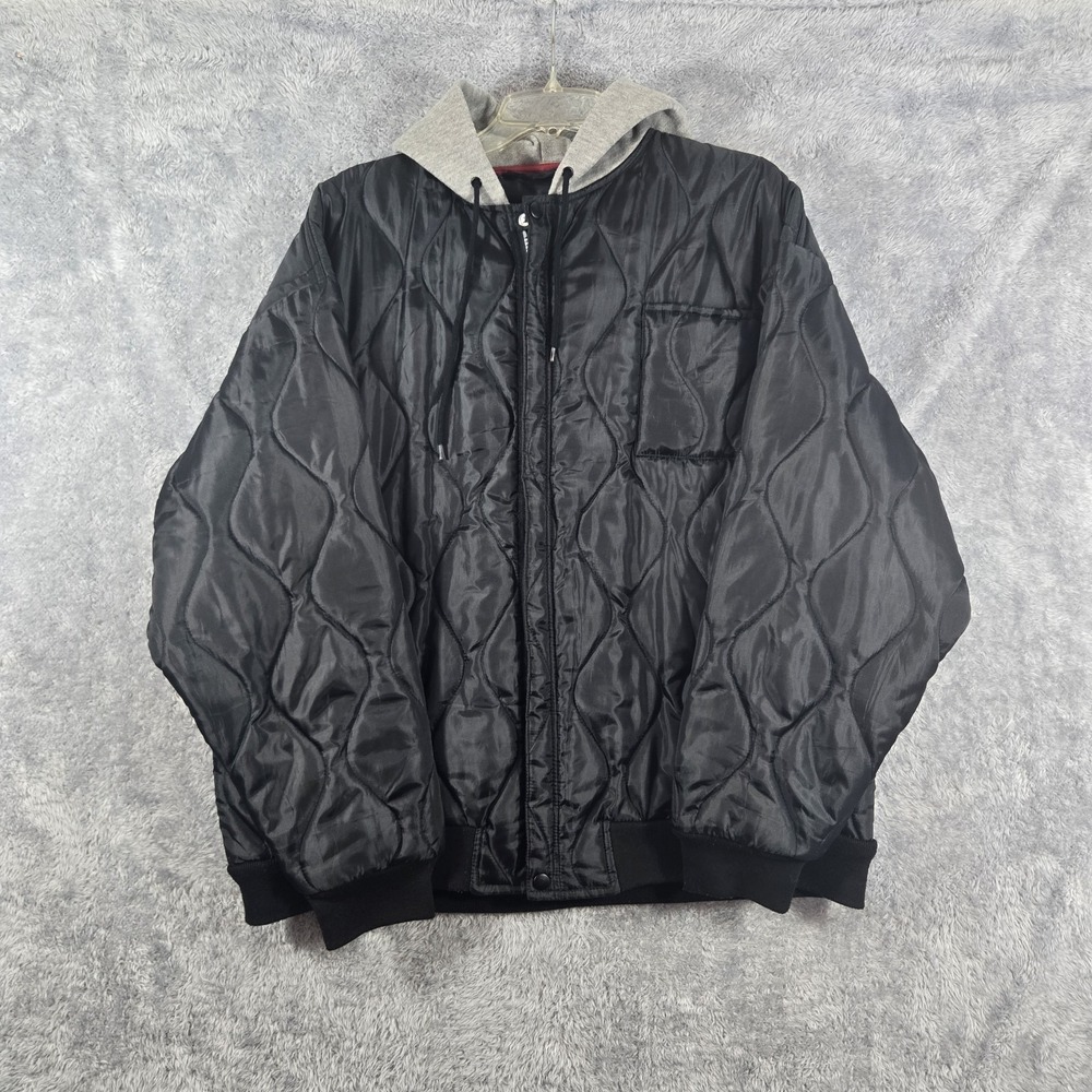 Bear River Workwear Mens XL Quilted Bomber Jacket Hooded Black Water Resistant